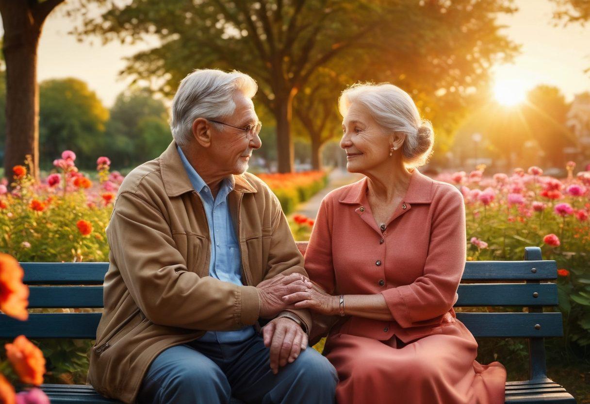 A couple at various stages of life, from a young couple sitting on a park bench dreaming of their future, to a family with children, and finally an older couple reflecting on their journey. Include symbols of love like hearts, rings, and a car to represent insurance coverage. A warm sunset background to evoke a sense of nostalgia and hope. super-realistic. vibrant colors. soft lighting.